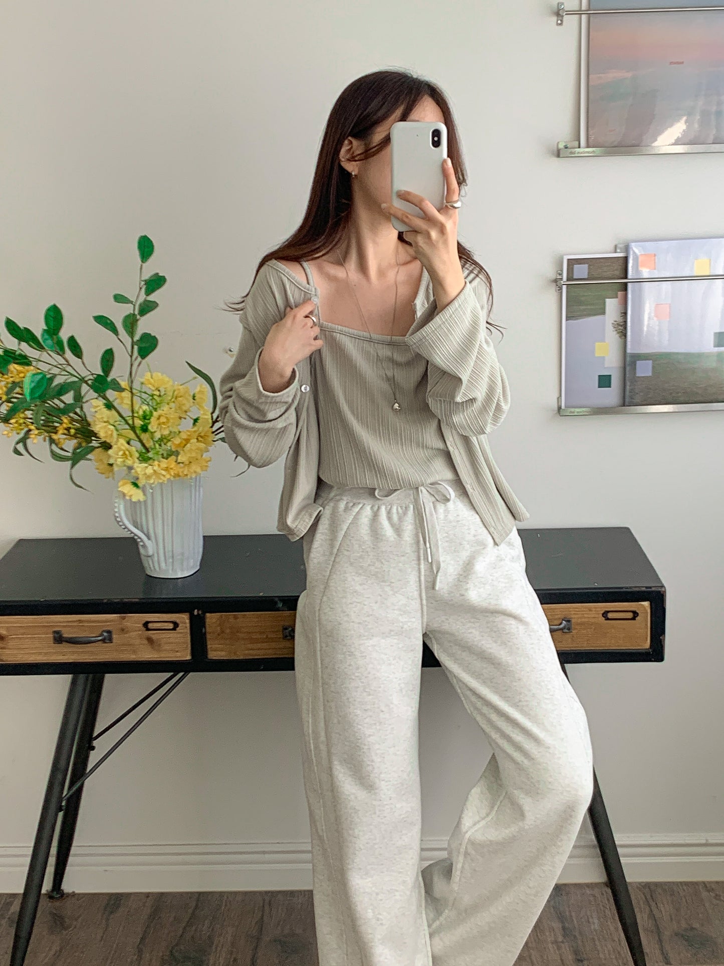 Ribbed cardigan and tank top set