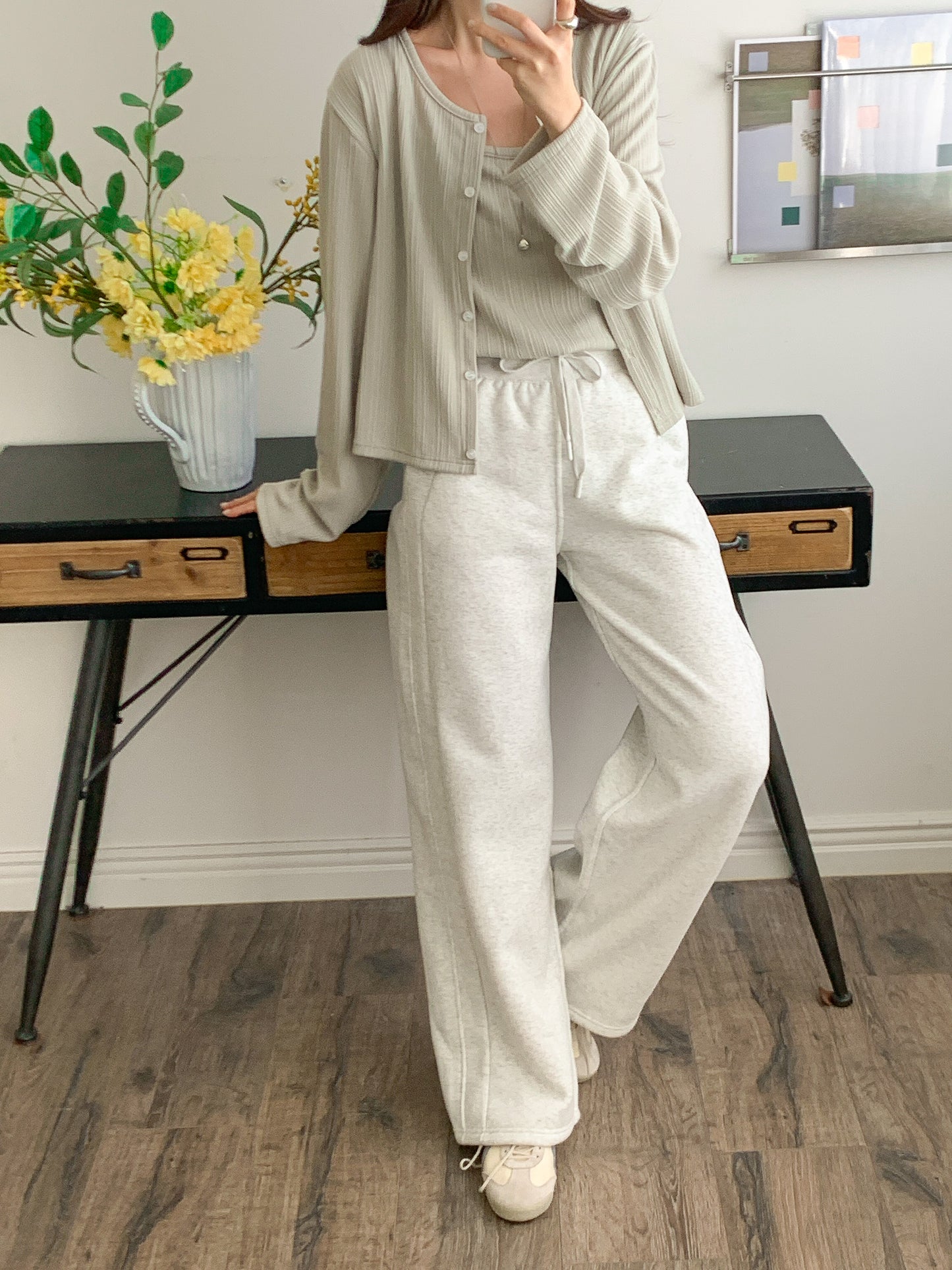 Ribbed cardigan and tank top set