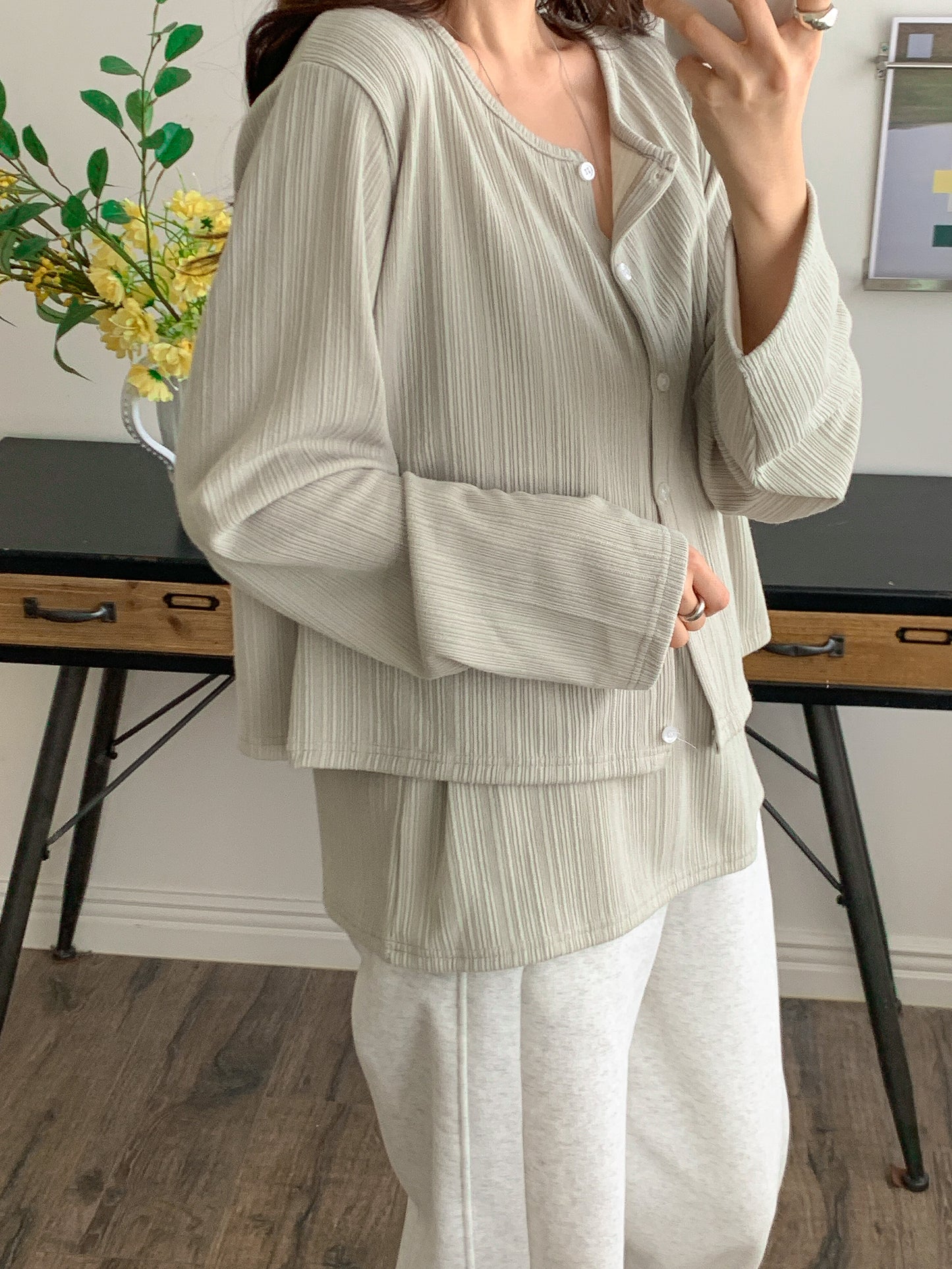 Ribbed cardigan and tank top set