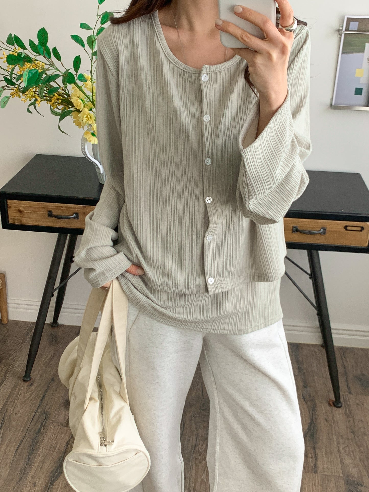 Ribbed cardigan and tank top set