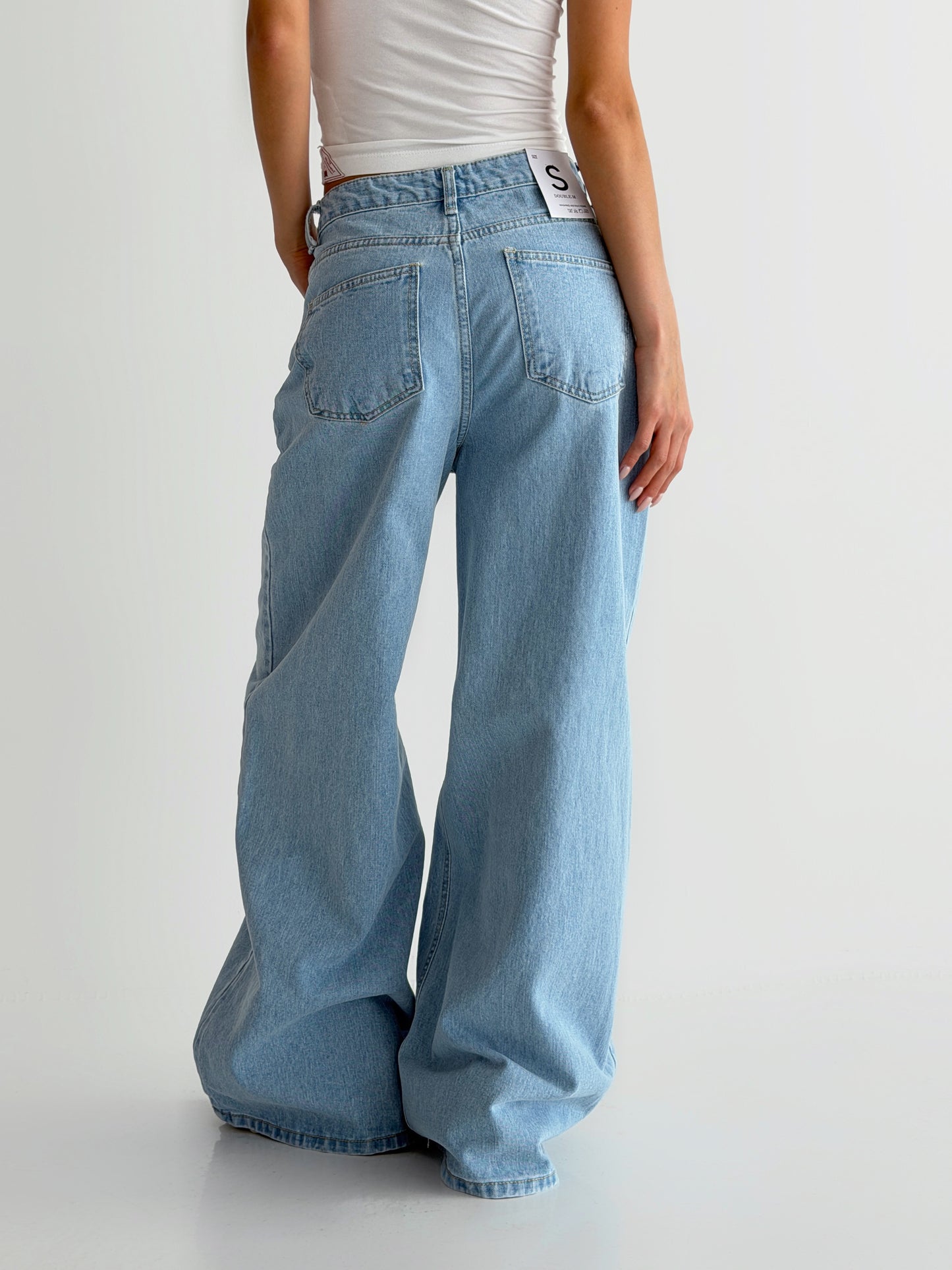 Curved Cut Wide Bootcut Denim Pants