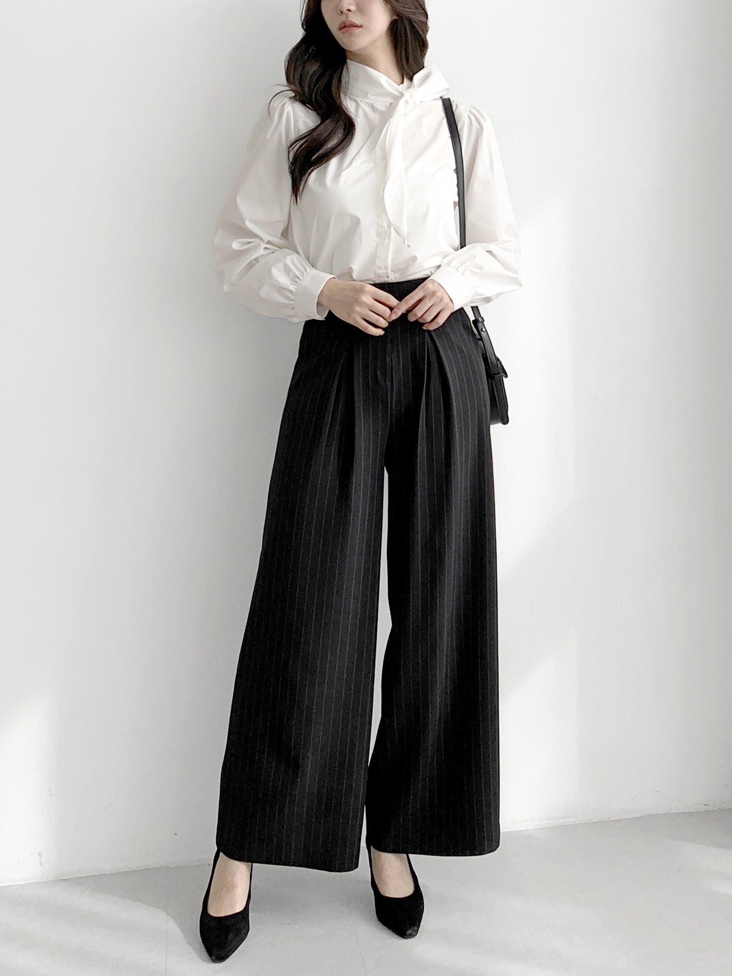 Striped High-Waisted Wide Slacks